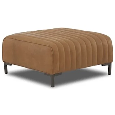 Casual Contemporary Ottoman with Channel Tufting and Metal Bracket Feet